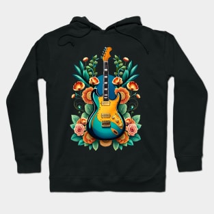 Electric guitar blue with flowers 6 Hoodie